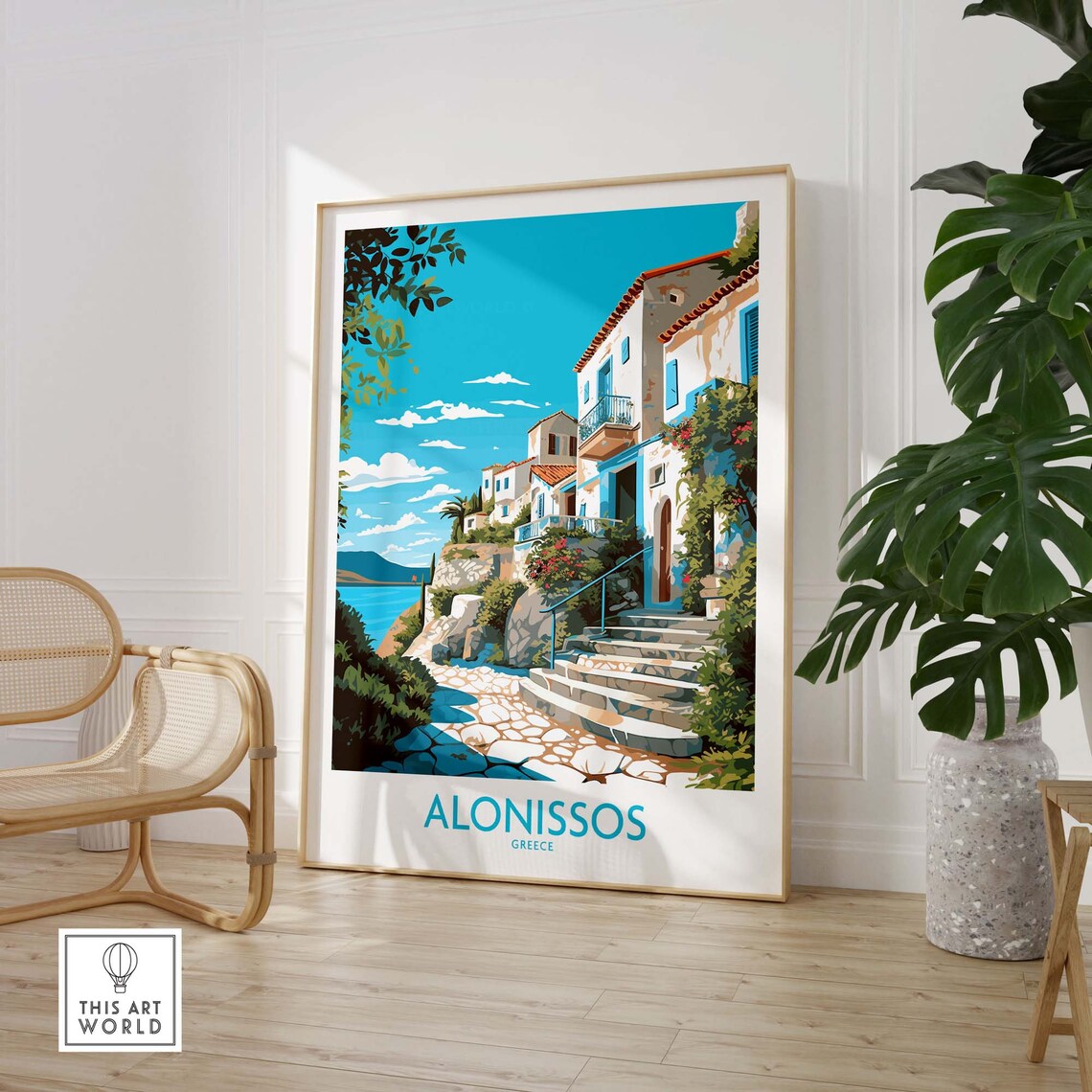 Alonissos Greece White Island Village Alley Blue Sea Steps Poster - Image 3
