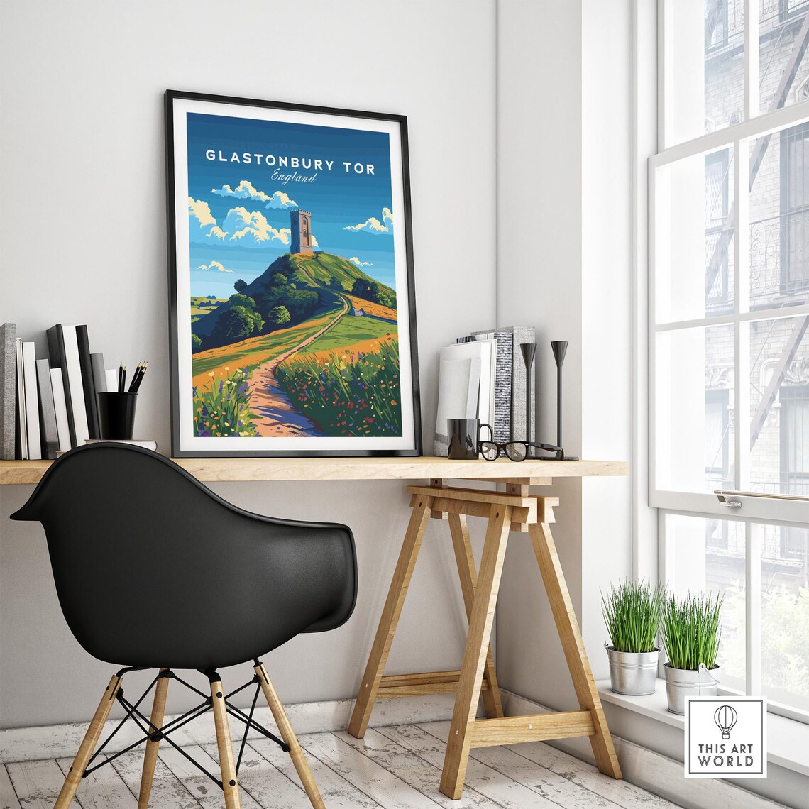 Glastonbury Tor Travel Poster, England Art Print - Image 4
