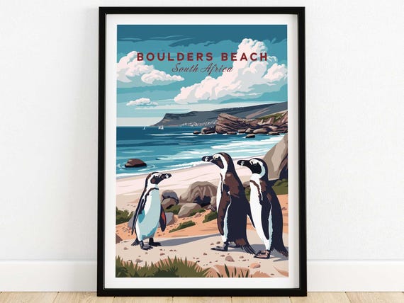Boulders Beach Art Print South Africa Travel Home Dcor Poster Gift Illustration Artwork