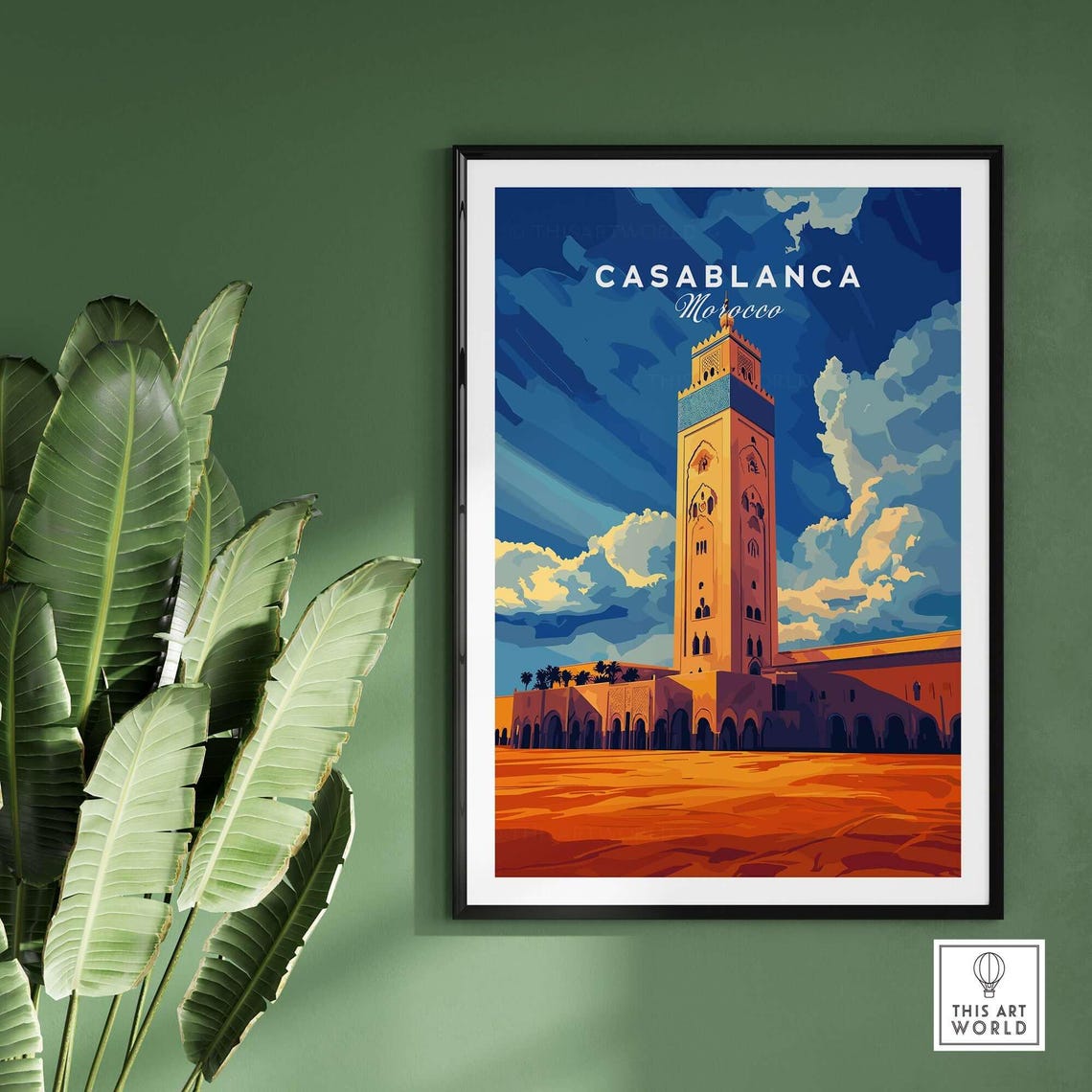 Casablanca Morocco Grand Mosque Minaret Sunset Sky Travel Poster - Image 2