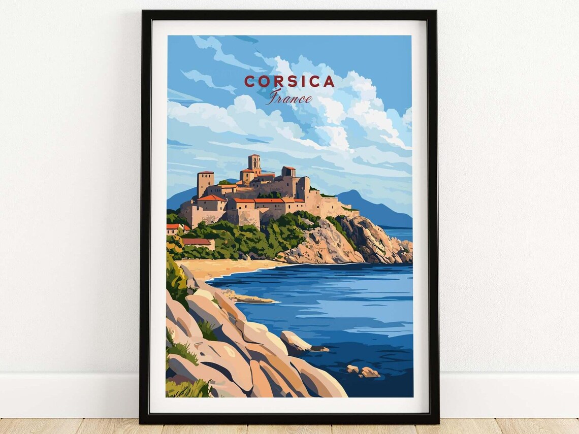 Corsica France Hilltop Citadel Rocky Coastline Seaside View Poster