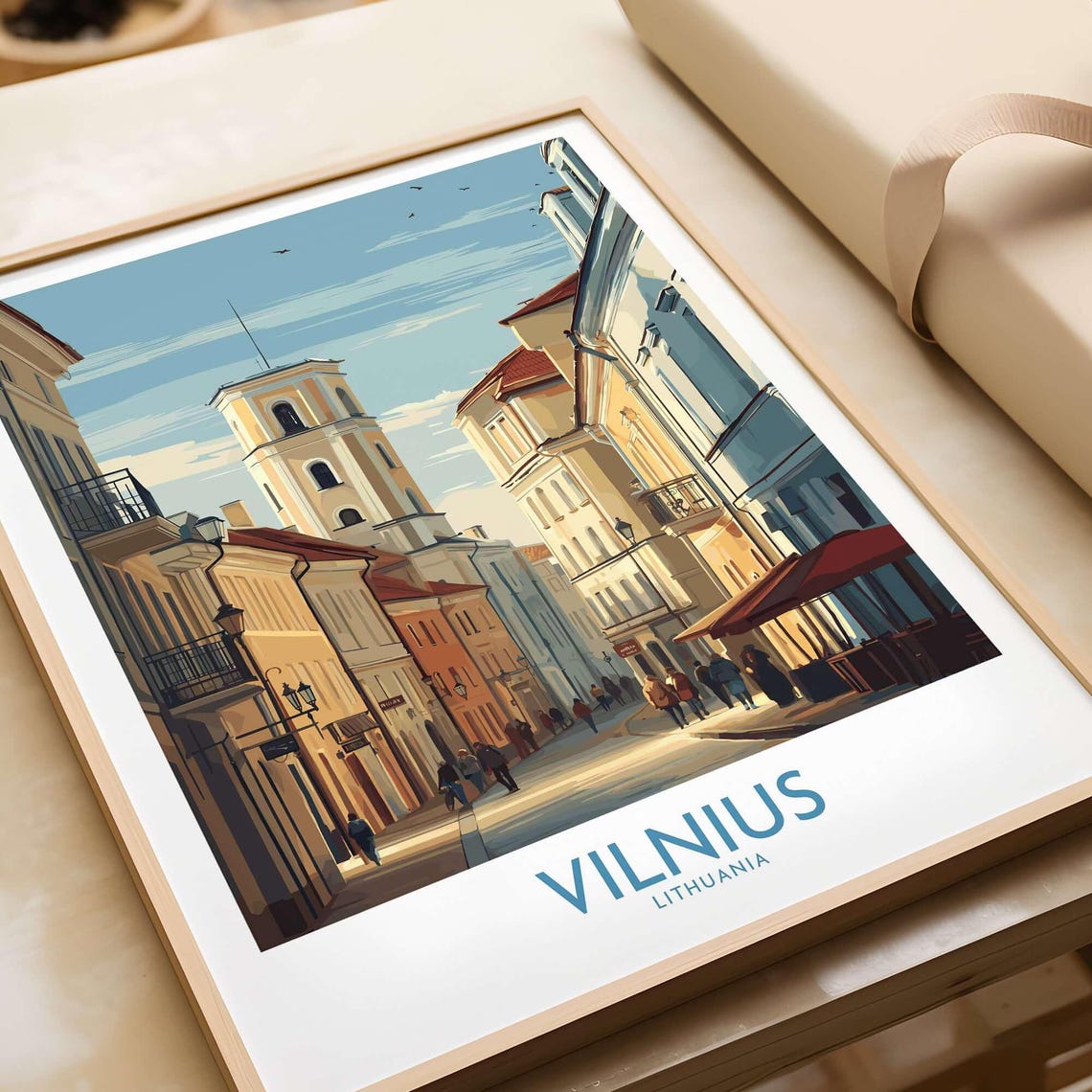 Vilnius Lithuania Old Town Street With Cathedral Bell Tower Poster
