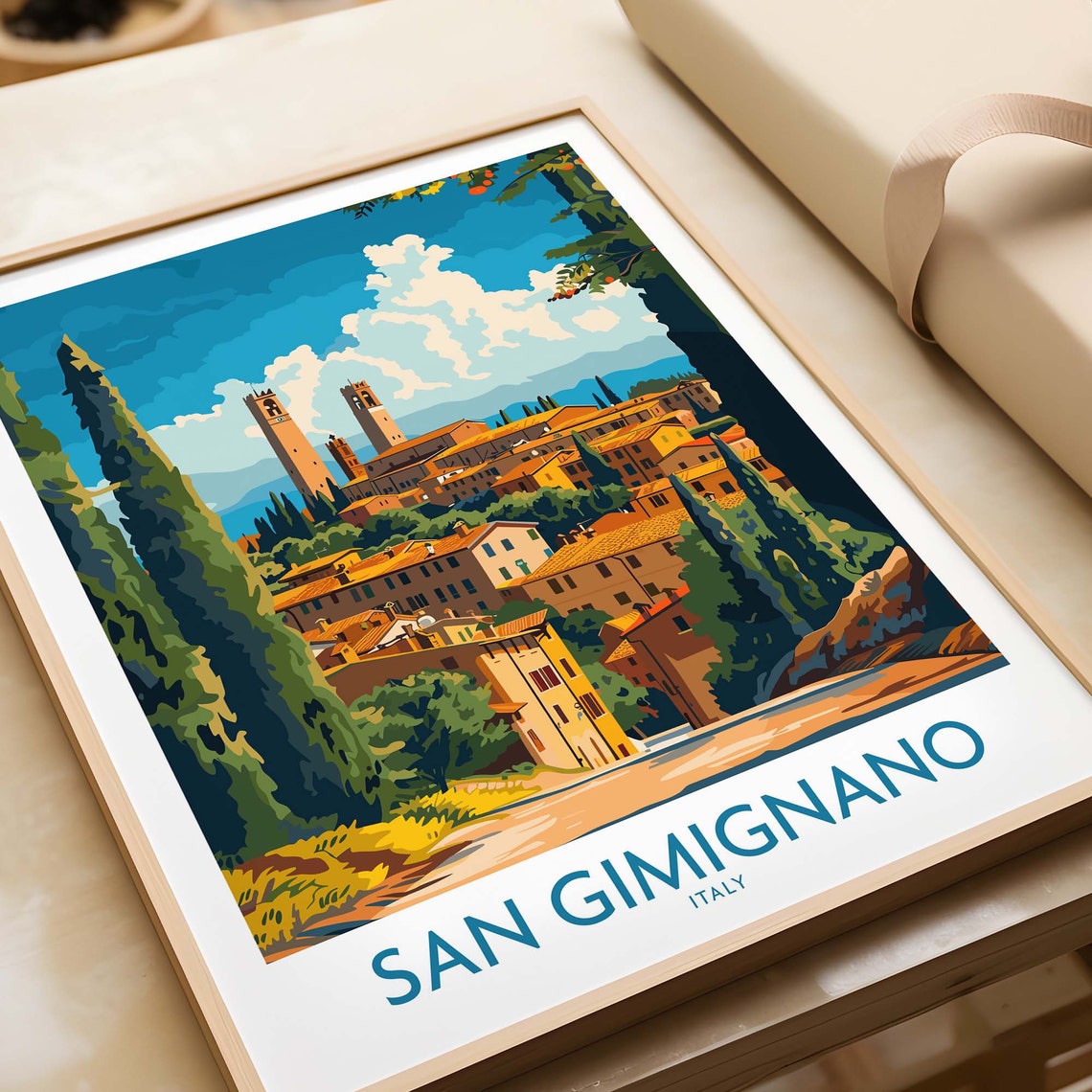 San Gimignano Cypress Lined Road Tuscan Town Towers View Poster