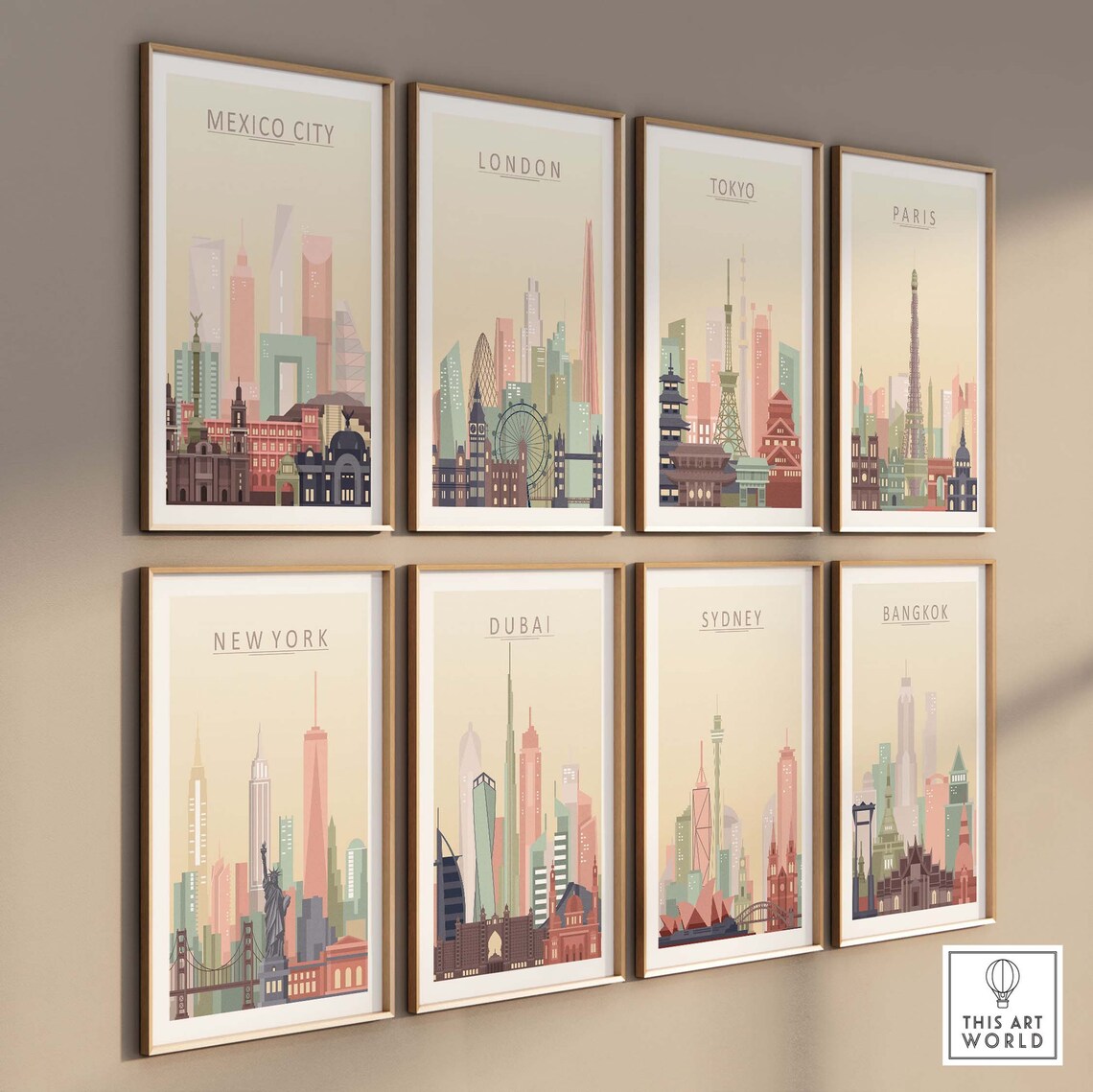 Mexico City Skyline Travel Poster, Cityscape Artwork - Image 3
