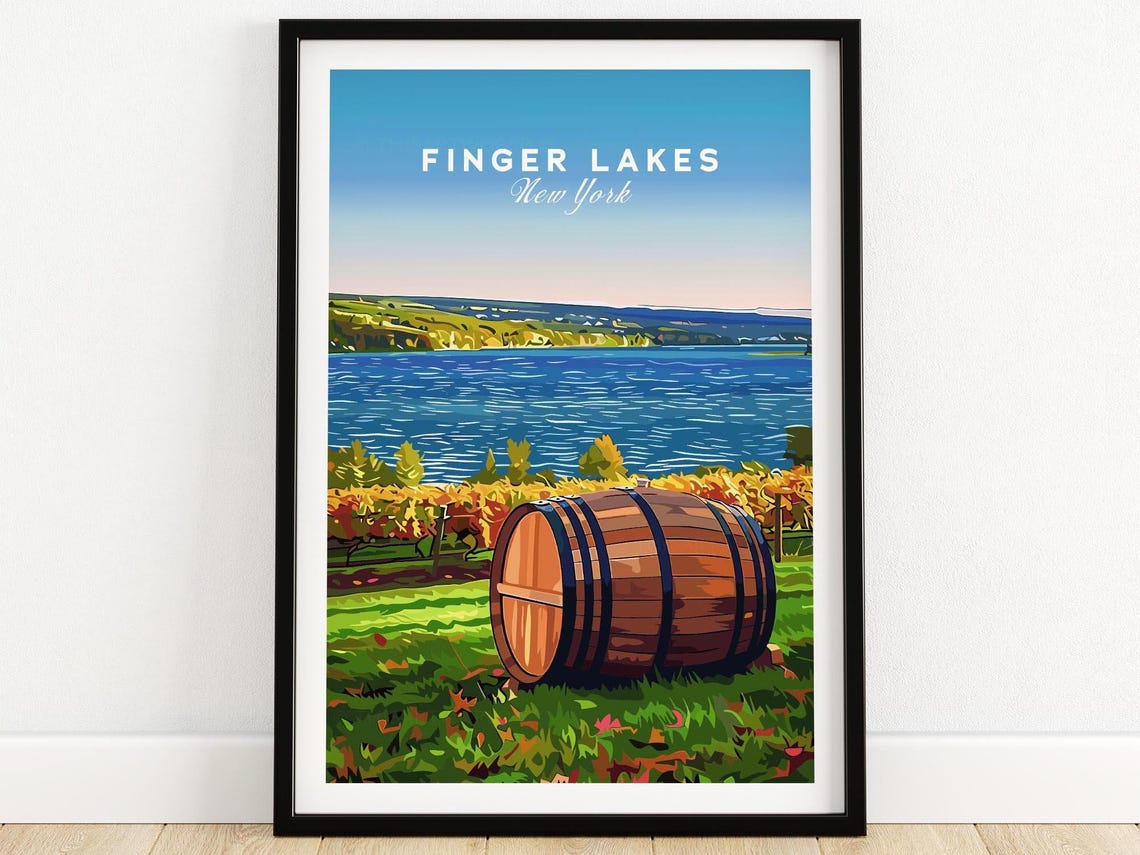 Finger Lakes New York Vineyard Wine Barrel Lakeside Art Poster