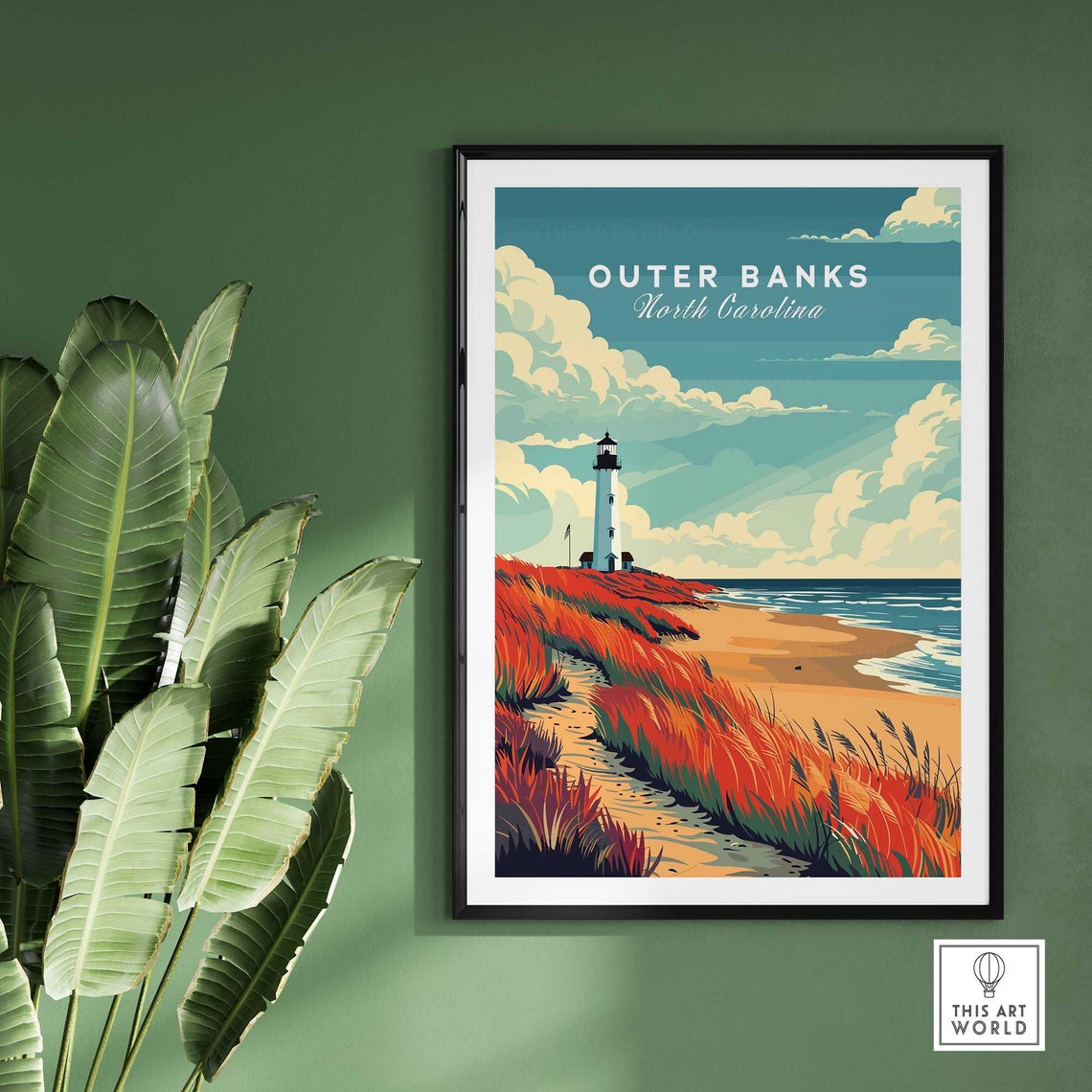 Outer Banks North Carolina Beach Red Dune Grass Lighthouse Poster - Image 2