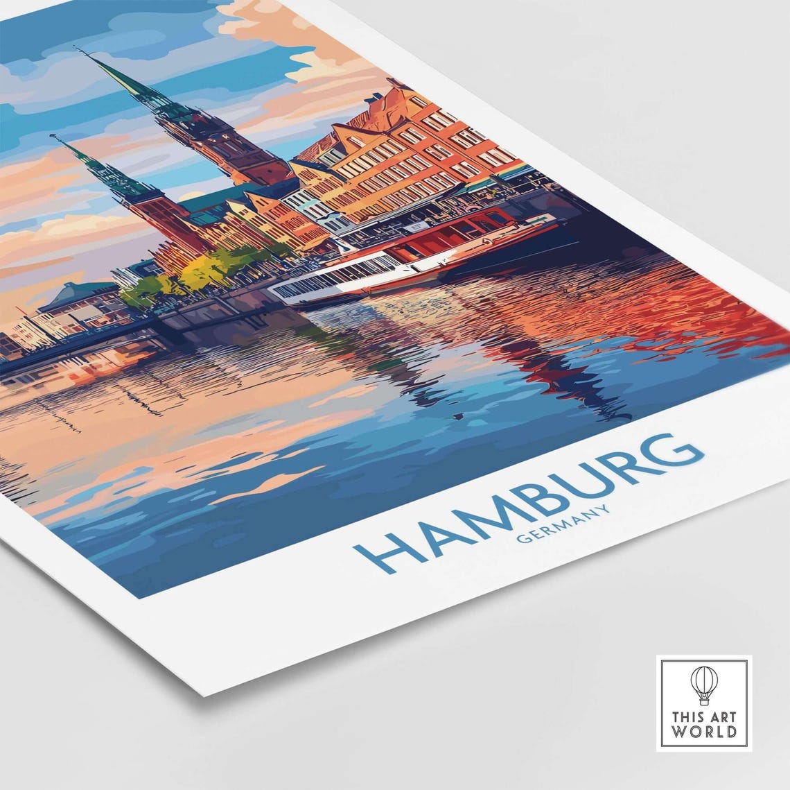 Hamburg Germany Speicherstadt Canal Sunset Reflection Poster - Image 4