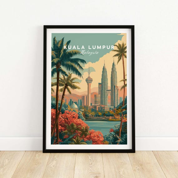 Kuala Lumpur KL Tower Vintage Travel Poster