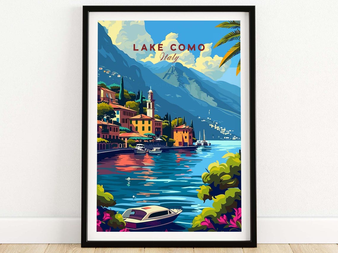Lake Como Italy Alpine Lakeside Village Mountain View Poster