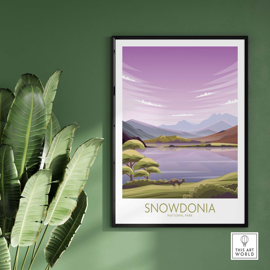 Snowdonia National Park Purple Lake Mountain Sunset Scenic Poster - Image 2
