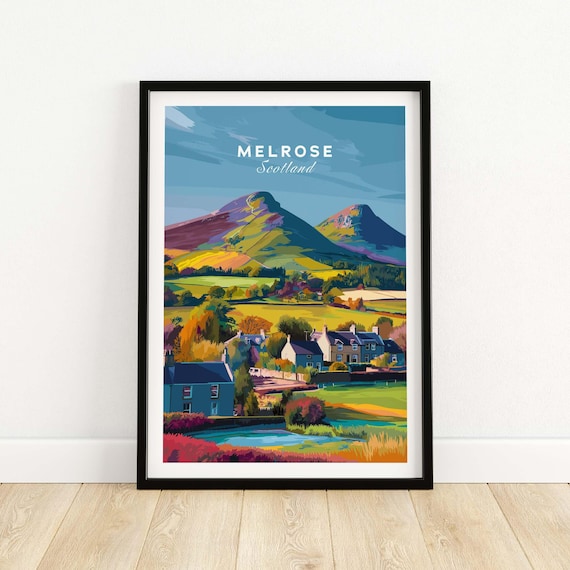 Melrose Scotland Eildon Hills Autumn Village Landscape Poster