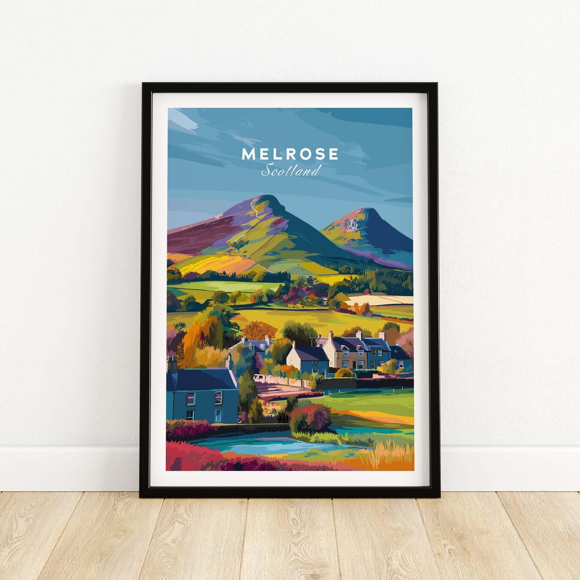 Melrose Scotland Eildon Hills Autumn Village Landscape Poster