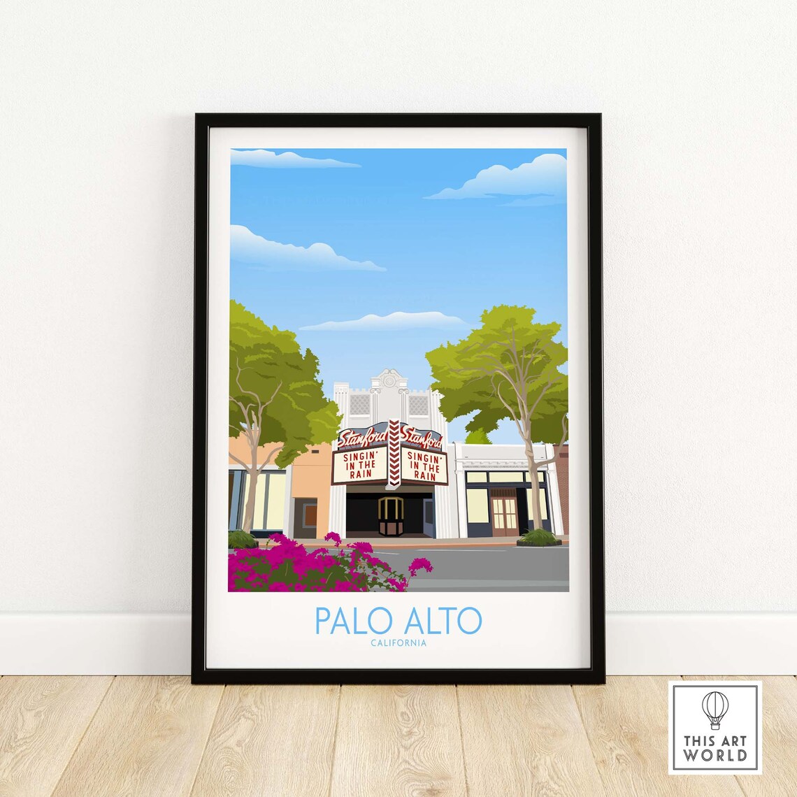 Palo Alto California Stanford Theatre Singin In The Rain Vintage Poster