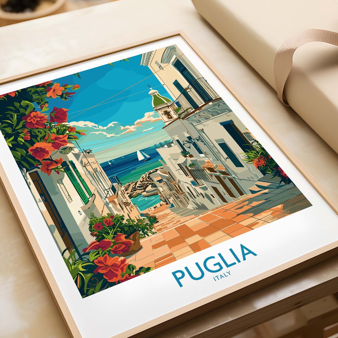 Puglia Italy Travel Poster, Unique Souvenir Decor