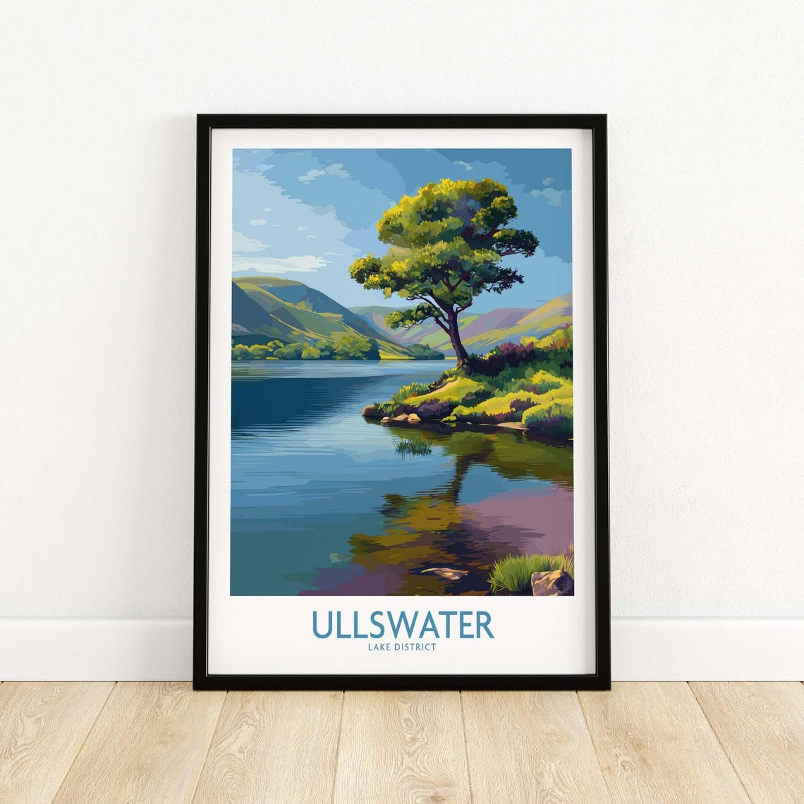 Ullswater Lake District Scenic Lakeshore Poster with Lone Tree