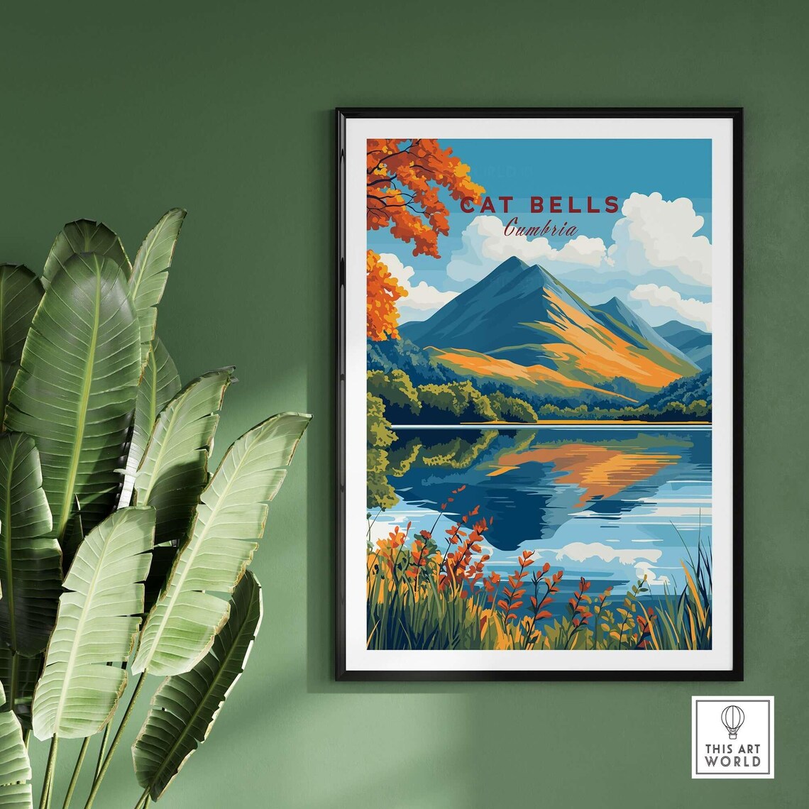 Cat Bells Cumbria Autumn Mountain Reflection Lake District Travel Poster - Image 2