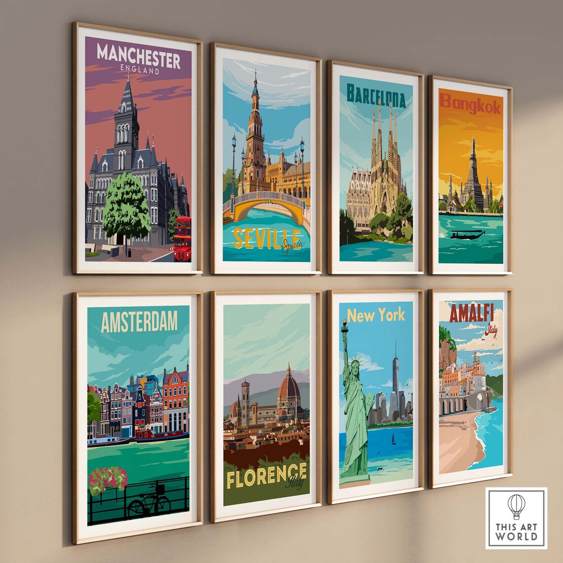 Manchester England City Vintage Town Hall Red Bus Travel Poster - Image 3