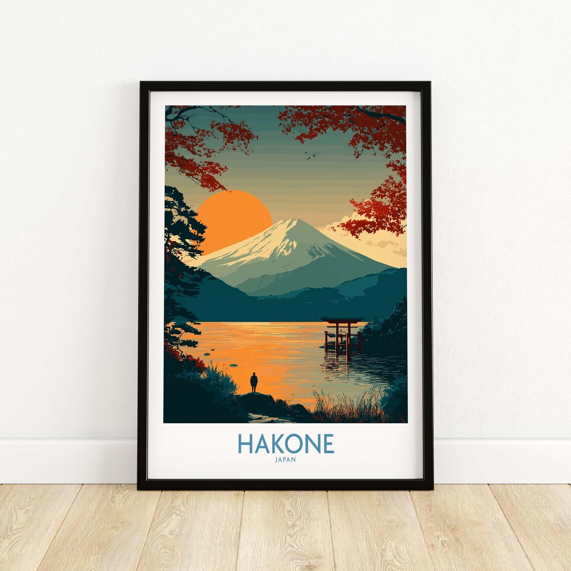 Hakone Japan Mount Fuji Sunset Lake Ashi Autumn Travel Poster
