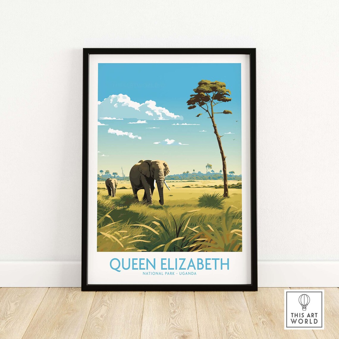 Queen Elizabeth National Park Uganda Elephant Safari Scenic Poster