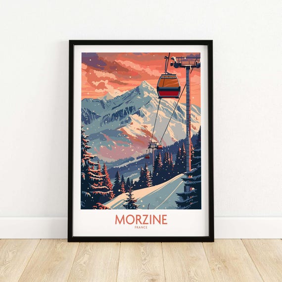 Morzine Poster Winter Sports Wall Art Gift For Skier Mountain Cabin Ski House Decoration Lodge Print Home Decor Room