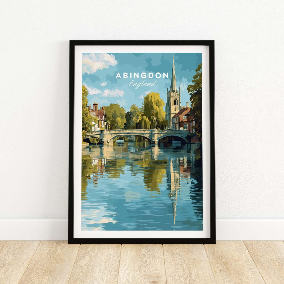 Abingdon England Thames Bridge View Illustration Travel Wall Poster
