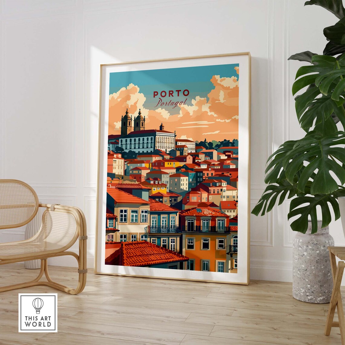 Porto Portugal Red Rooftops Cathedral Towers Old Town Poster - Image 3