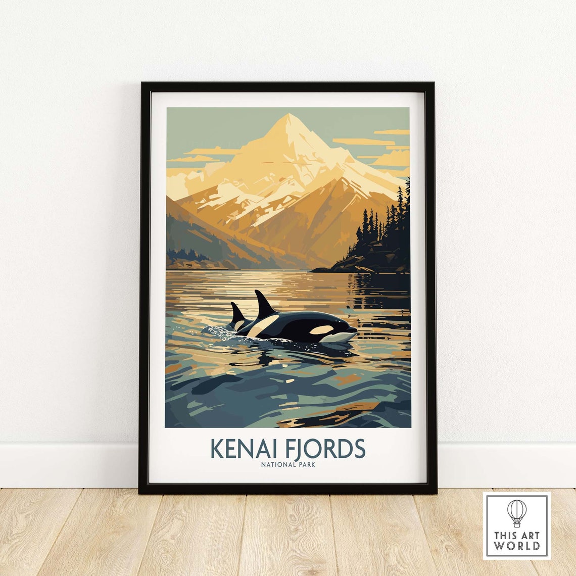 Kenai Fjords National Park Orca Whale Ocean Wildlife Art Poster