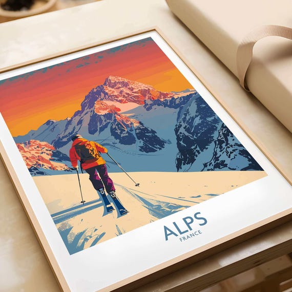 Alps Poster, Winter Sports Gift for Skier