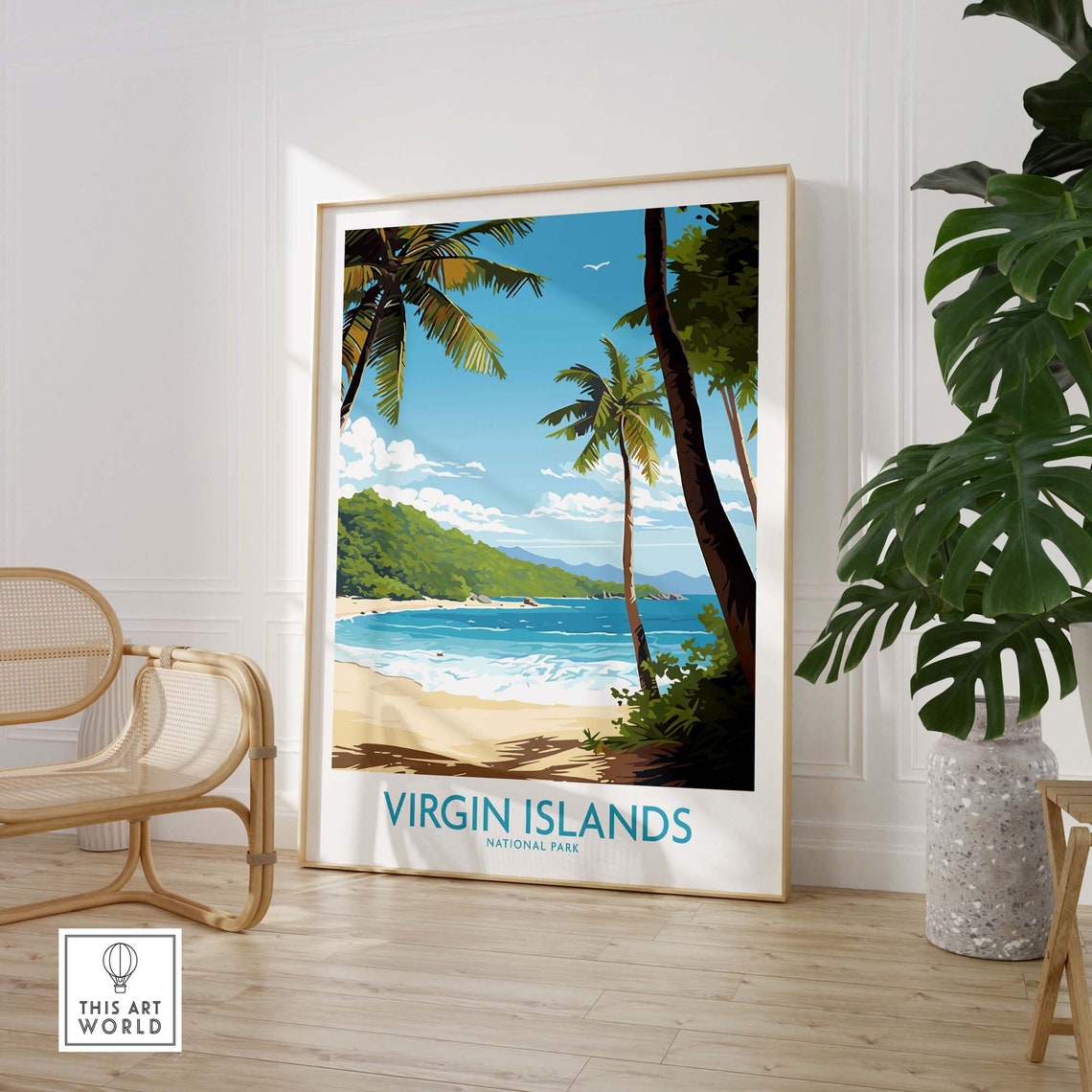 Virgin Islands National Park Palm Beach Vintage Travel Poster - Image 3