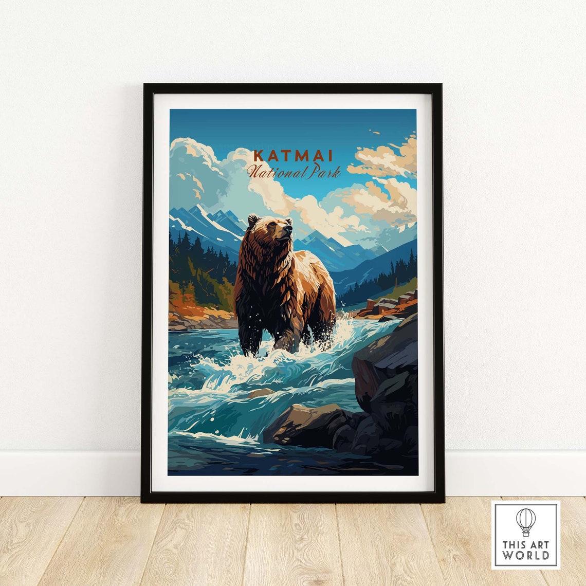 Katmai National Park Brown Bear Wild River Rapids Scene Poster