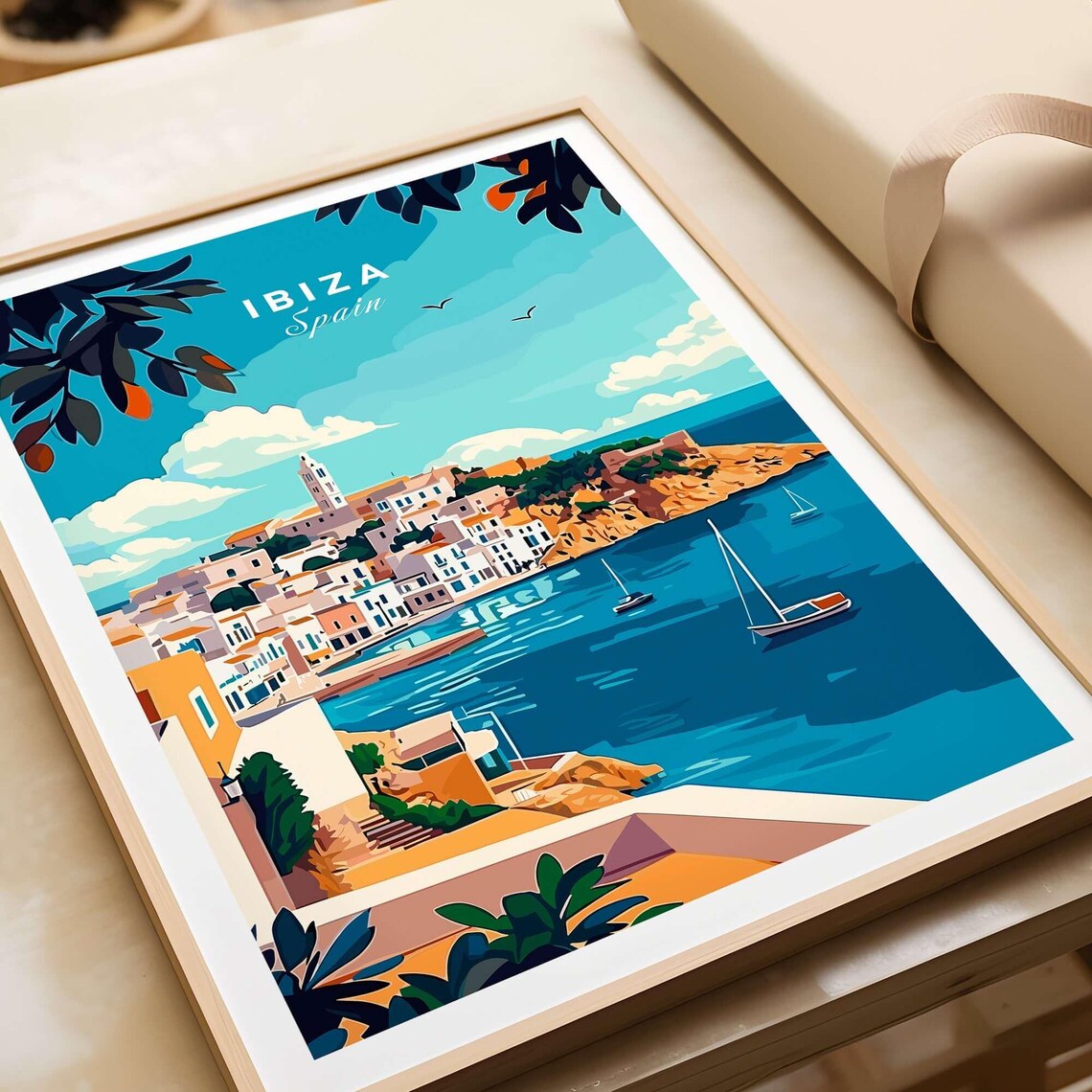 Ibiza Spain Old Town Hilltop Harbor Sailboats Turquoise Sea Poster - Image 4