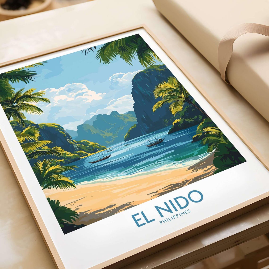 El Nido Philippines Limestone Cliffs Beach Vintage Travel Poster