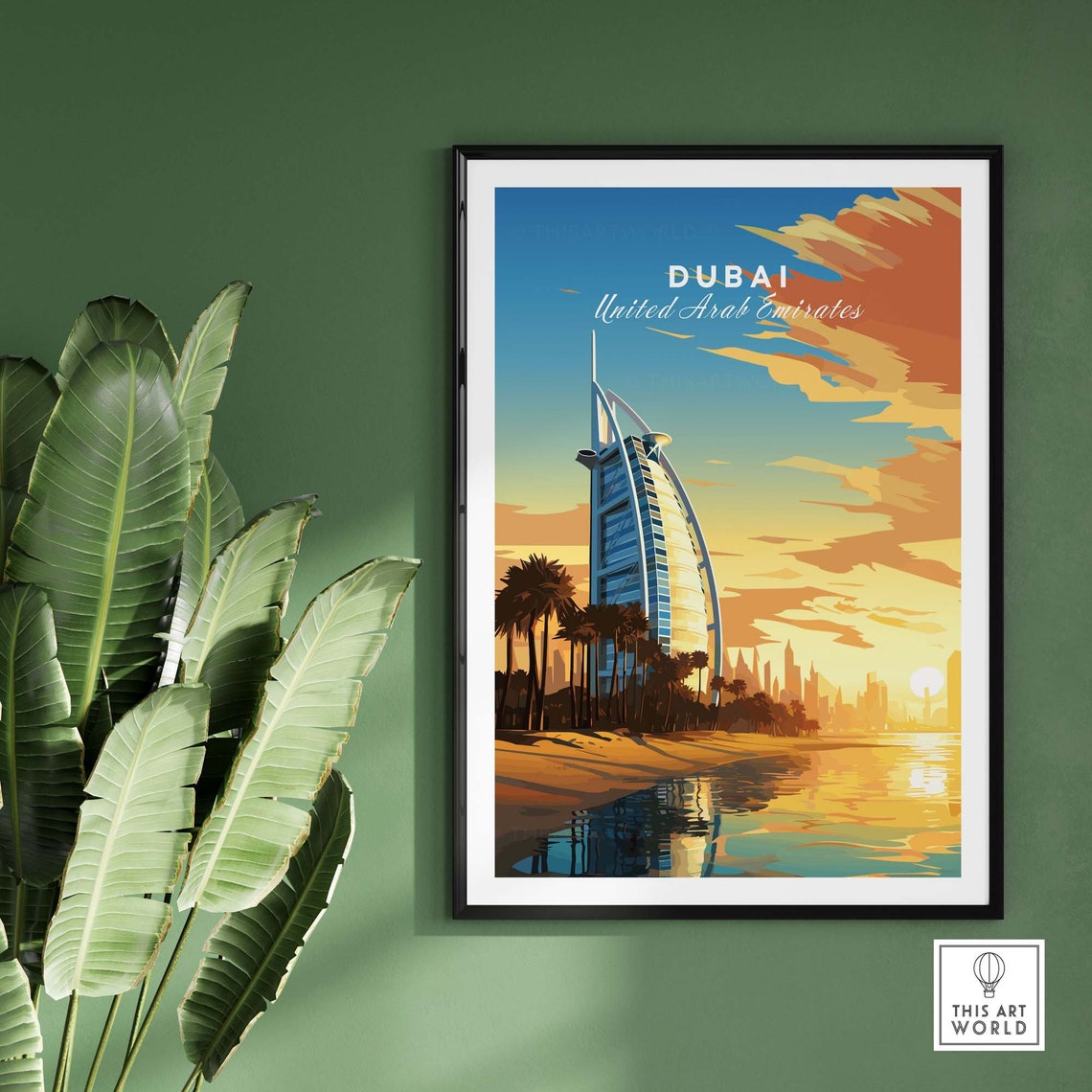 Retro Dubai United Arab Emirates Burj Al Arab Beach Sunset Poster - Image 2