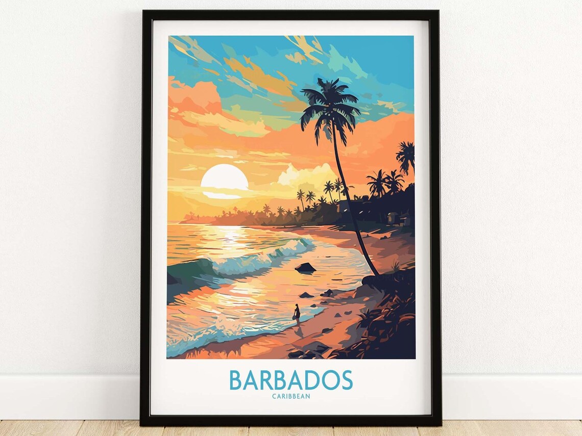 Barbados Sunset Travel Poster, Island Wall Art - Image 4
