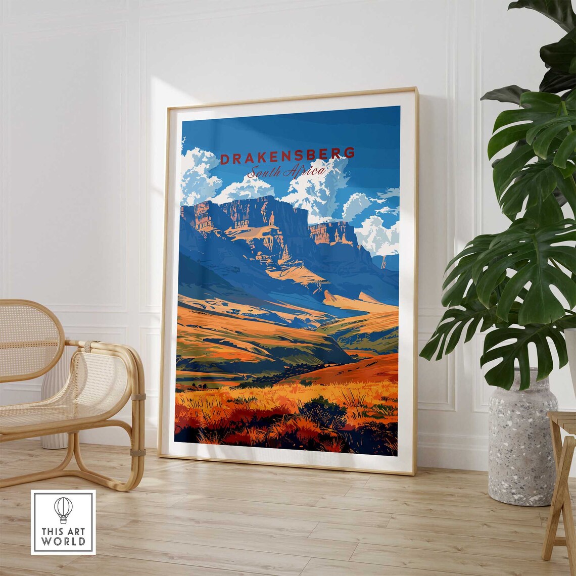 Drakensberg South Africa Golden Escarpment Retro Travel Poster - Image 3