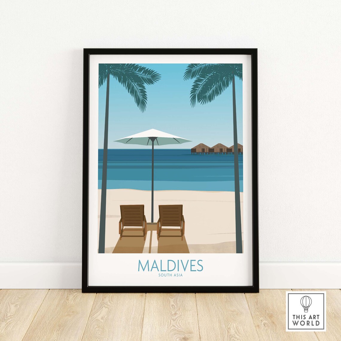 Maldives Travel Poster, Honeymoon Anniversary Gift Idea