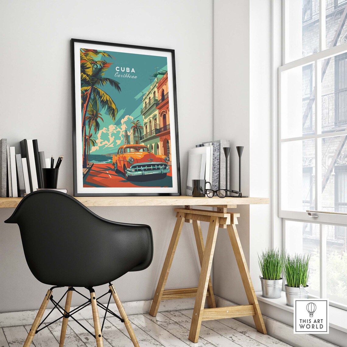 Cuba Caribbean Classic Car Havana Street Scene Vintage Travel Poster - Image 4
