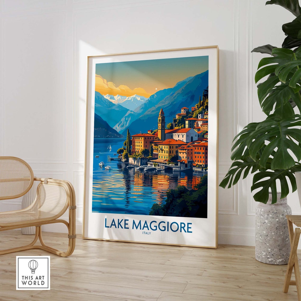 Lake Maggiore Italy Lakeside Village Bell Tower Travel Poster - Image 3