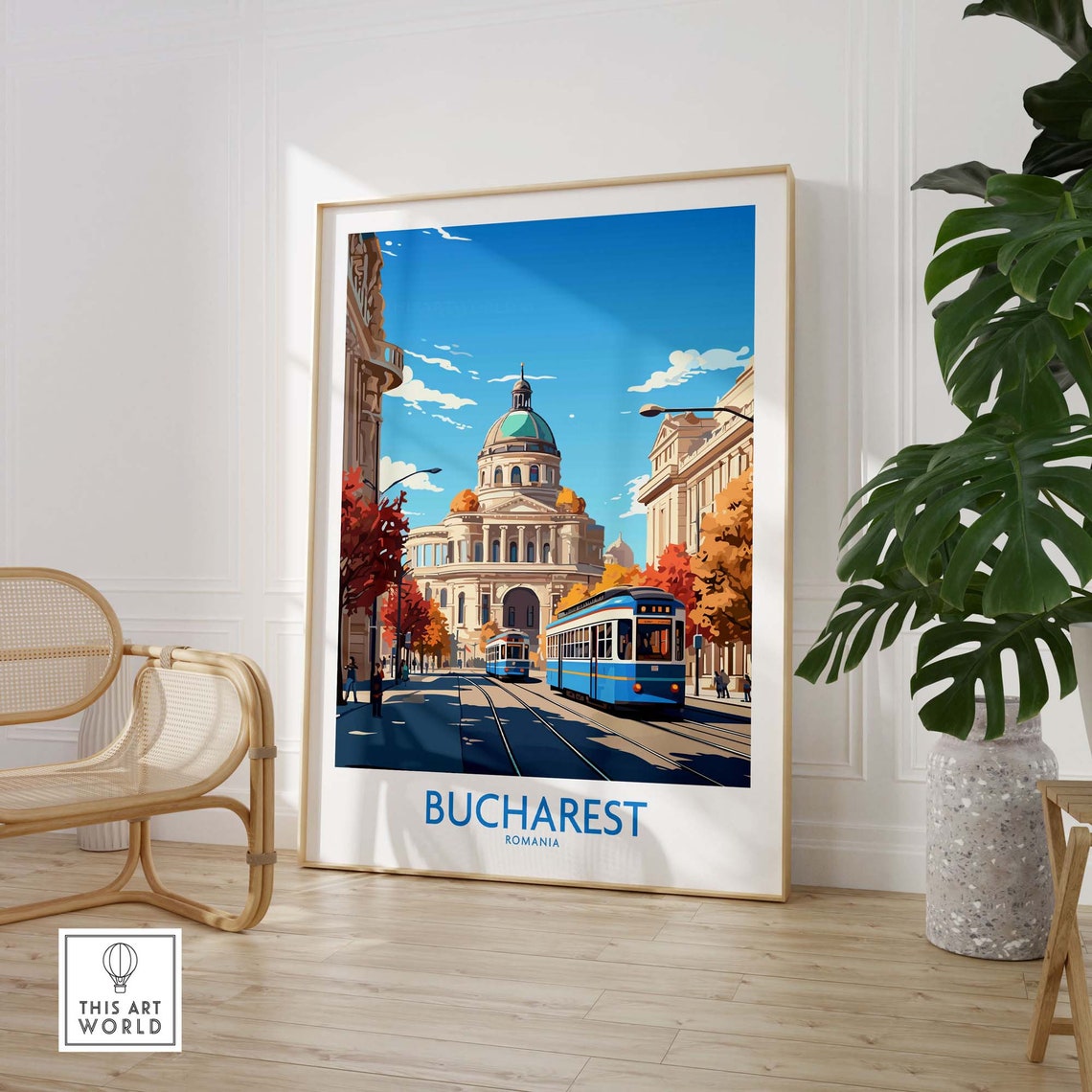 Bucharest Romania Tram Street Historic Dome Autumn Travel Poster - Image 3