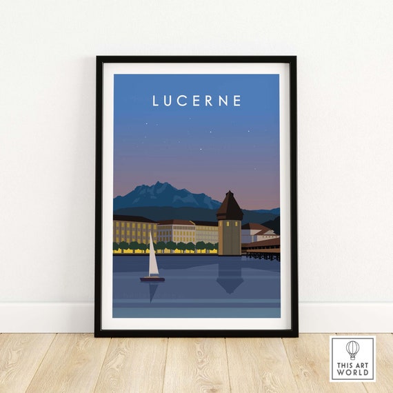 Lucerne Switzerland Travel Poster, Swiss City View