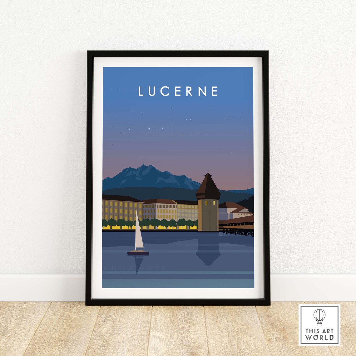 Lucerne Switzerland Travel Poster, Swiss City View
