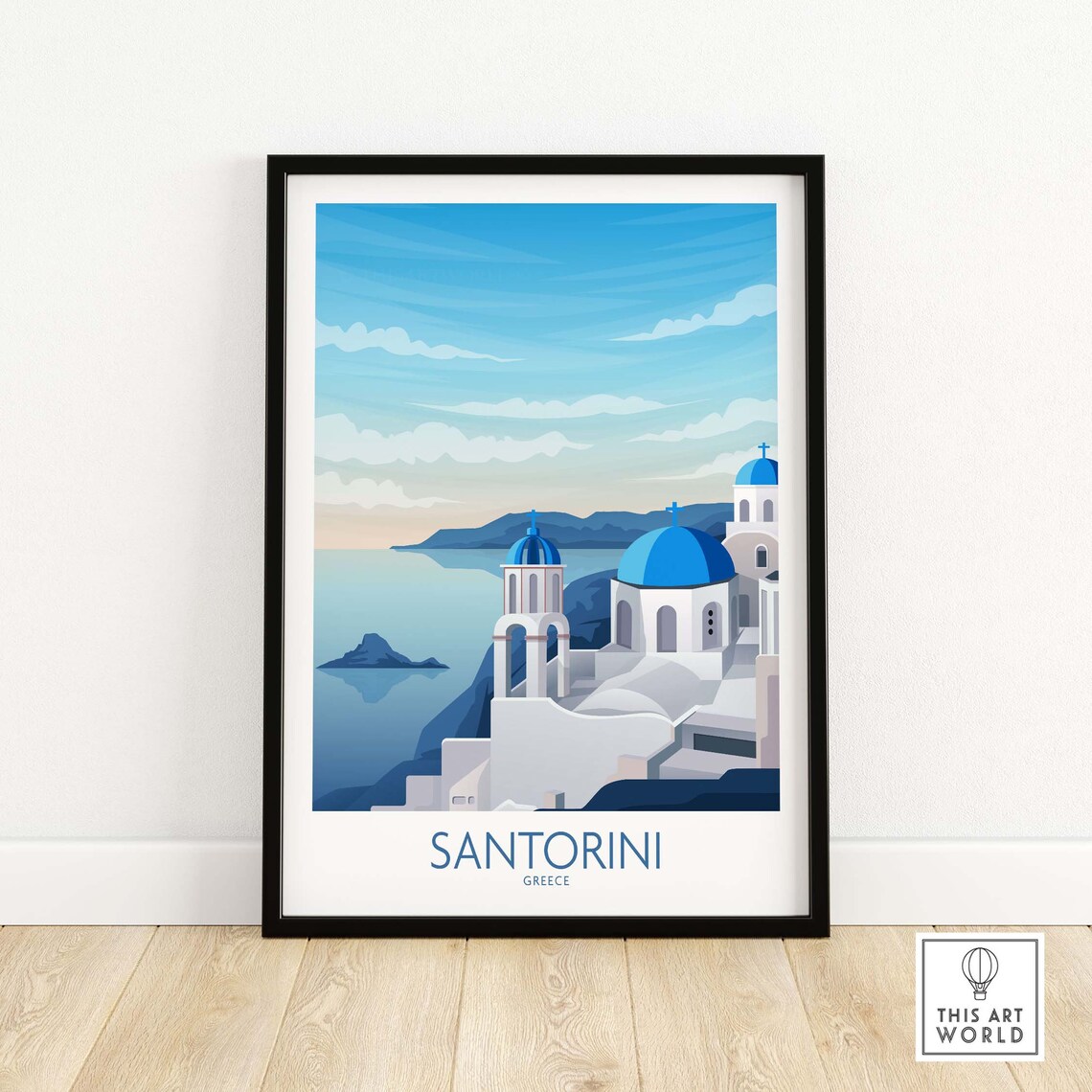 Santorini Travel Poster, Greece Island Wall Art