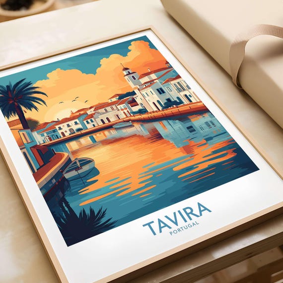 Tavira Sunset Vintage Travel Poster, Algarve