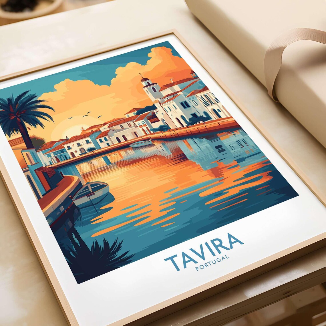 Tavira Sunset Vintage Travel Poster, Algarve