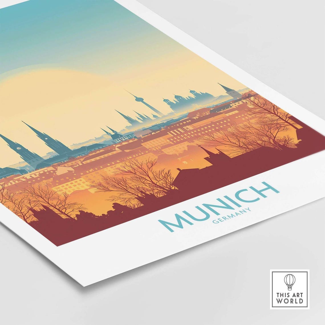 Munich Germany Skyline Sunset Silhouette Towers Travel Poster - Image 4