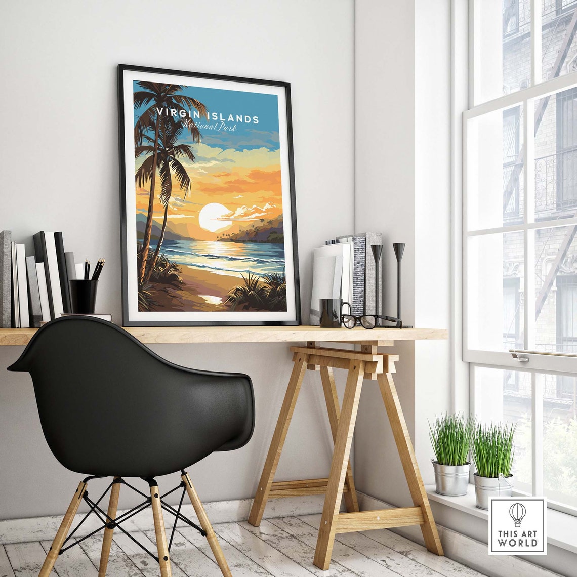 Virgin Islands National Park Palm Beach Sunrise Waves Art Poster - Image 4