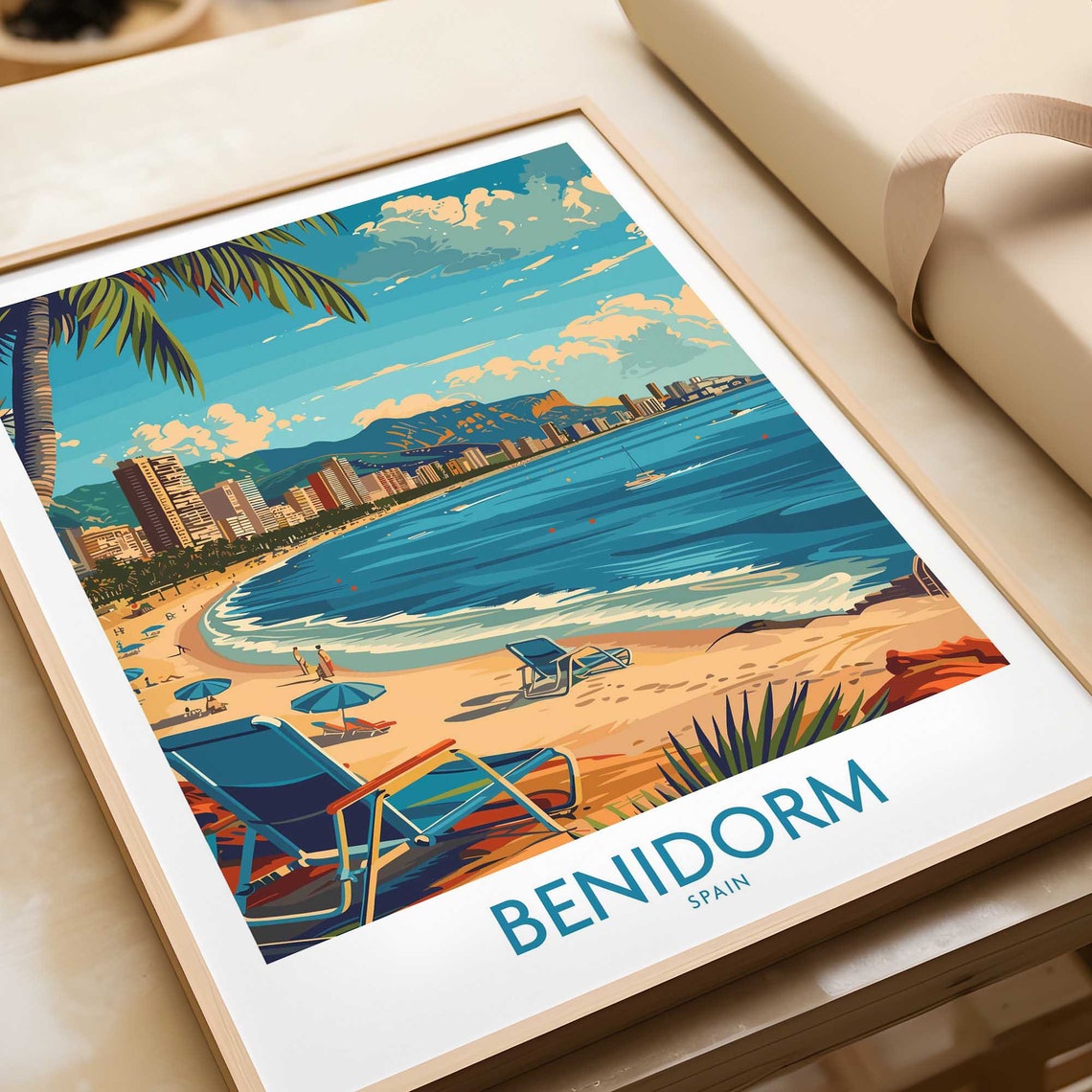 Benidorm Spain Curved Beach High Rise Coastline Summer Poster - Image 4