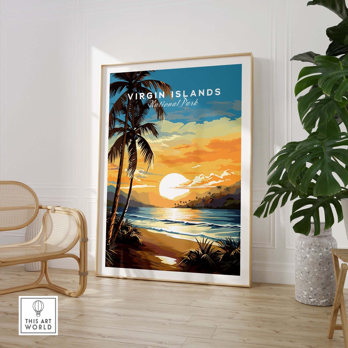 Virgin Islands National Park Palm Beach Sunrise Waves Art Poster - Image 3