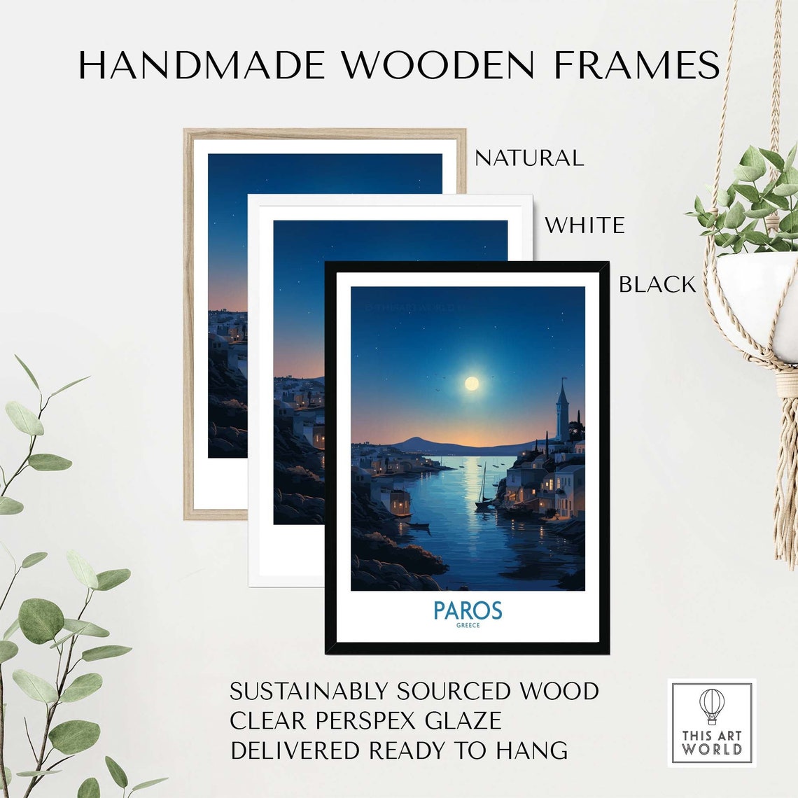 Paros Greece Moonlit Harbor Night Seascape Vintage Travel Poster - Image 2