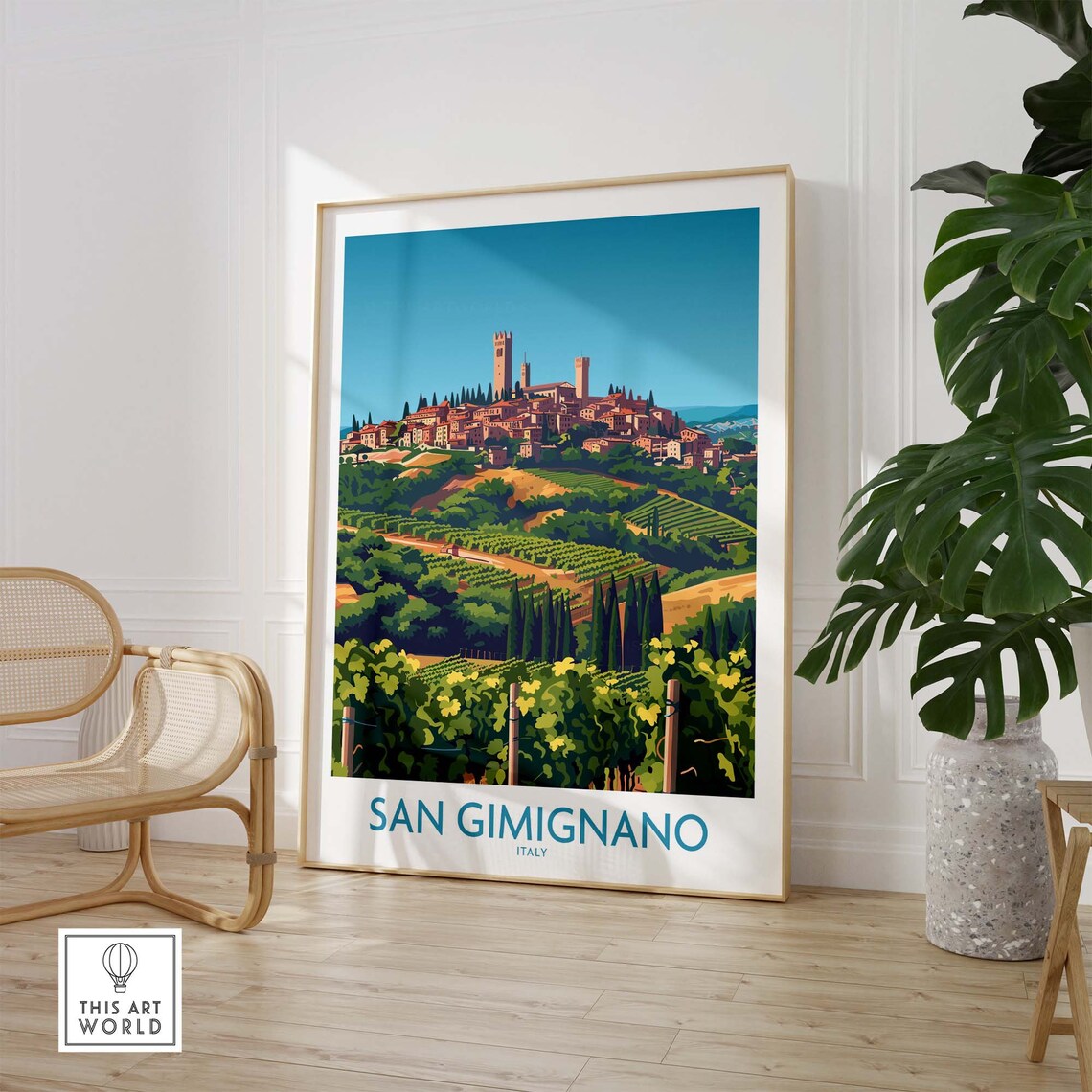 San Gimignano Tuscany Vineyards Rolling Hills Town Towers Poster - Image 2